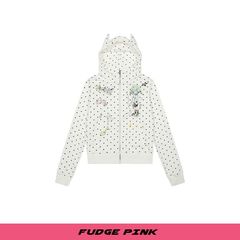 Fudge Pink 25秋季New甜美少女趣味波点图案连帽卫衣外套