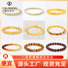 高品质天然蜜蜡手串女款鸡油黄色琥珀直切老形珠手链时尚手饰批发