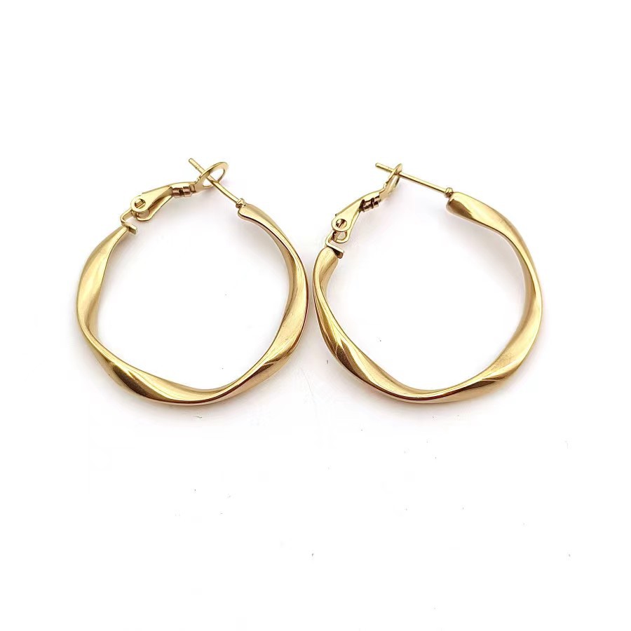 1 Pair Vintage Style Geometric Solid Color Plating 201 Stainless Steel Hoop Earrings display picture 4