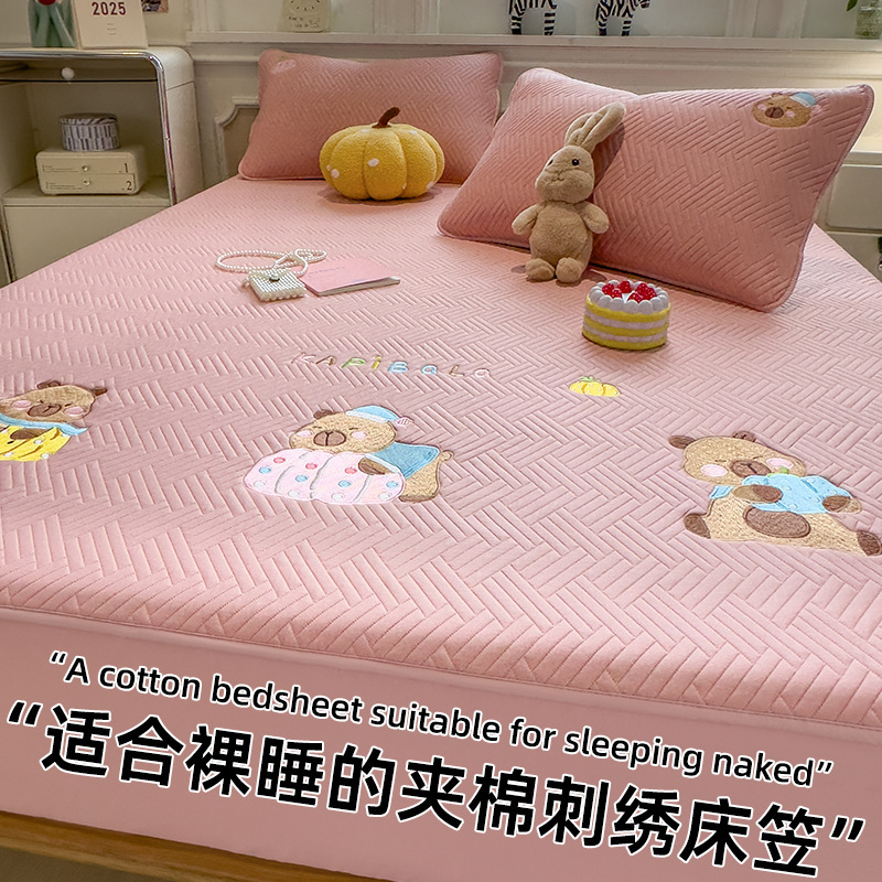 Bordado engrosado algodón cama de cama de una sola cubierta de cama Simmons colchón cubierta de protección todo incluido sábanas a prueba de polvo 2025 nuevo