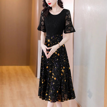 阔太太夫人中年妈妈雪纺连衣裙女夏季气质洋气假两件套装时尚