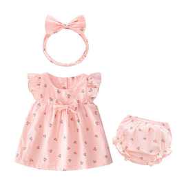 宝宝裙子夏季薄款婴幼儿套装0-1岁女宝宝连衣裙三件套洋气短袖裙