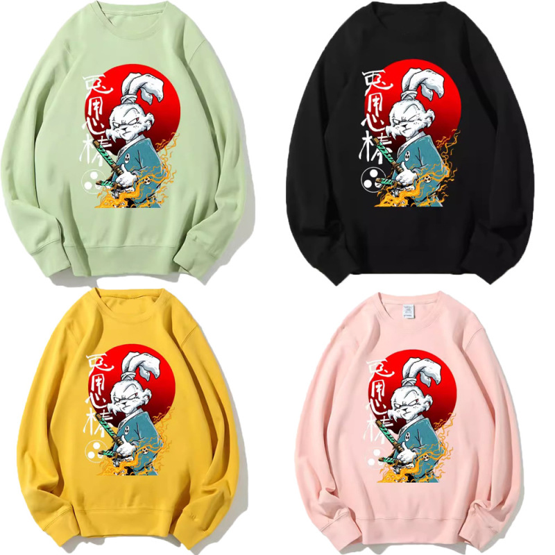 2023 new sweater COS Japanese style two-dimensional anime samurai rabbit peripheral 3D digital printing round neck long sleeve