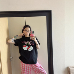 日本の夏 KT ハローキティ プリント 半袖 Tシャツ トップス 純綿 半袖 Tシャツ レディース キティ 面白い メンズ
