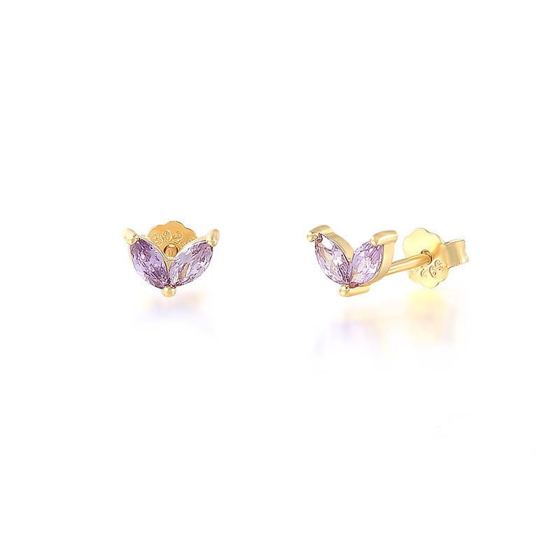 Ear Studs Classification 1 Pair Quantity Daily Occasion 1 Pair 925 Sterling Silver Artificial Diamond Leaf Ear Studs