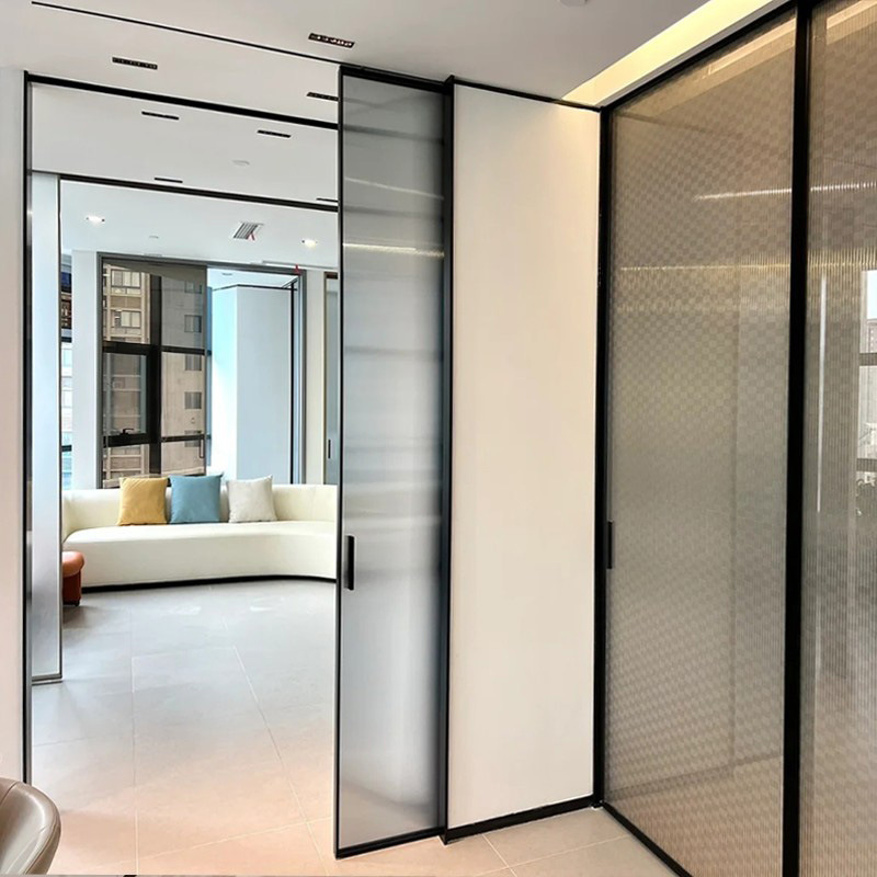 Minimalist Pocket Door Built-In Sliding Door Hanging Rail Folding Door Sliding Door Aluminum Wood Indoor Kitchen Bathroom Door Electric