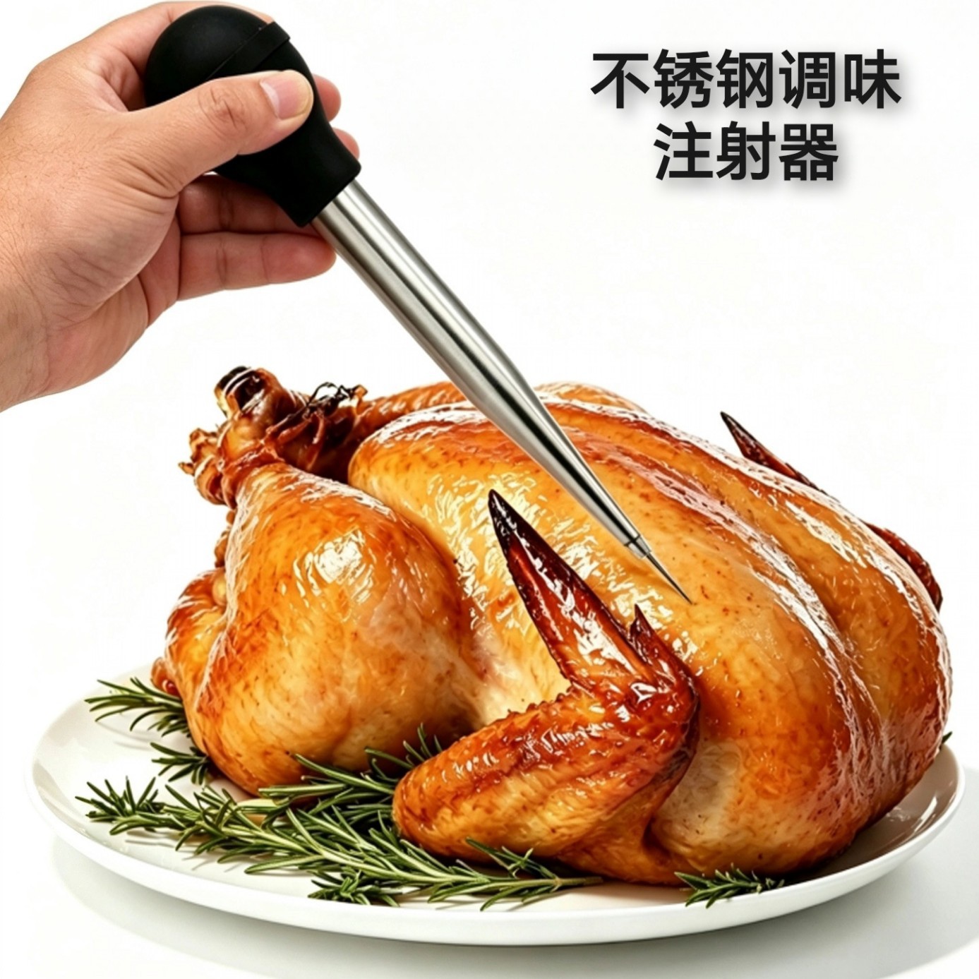 Stainless steel turkey seasoning pump, barbecue seasoning injector, silicone chicken pump, cleaning brush, multifunctional kitchen tool