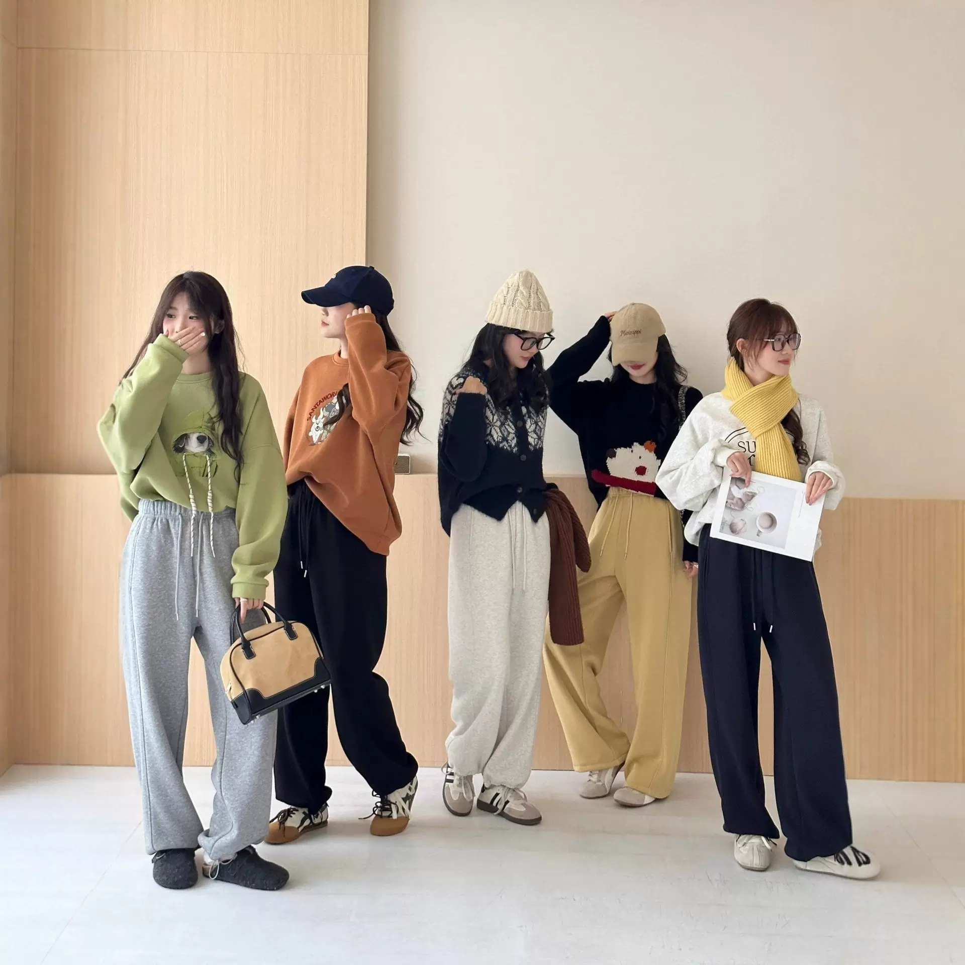 2025秋冬新款加绒加厚高腰垂感奥粒绒束脚阔腿两穿黄色华棉卫裤女