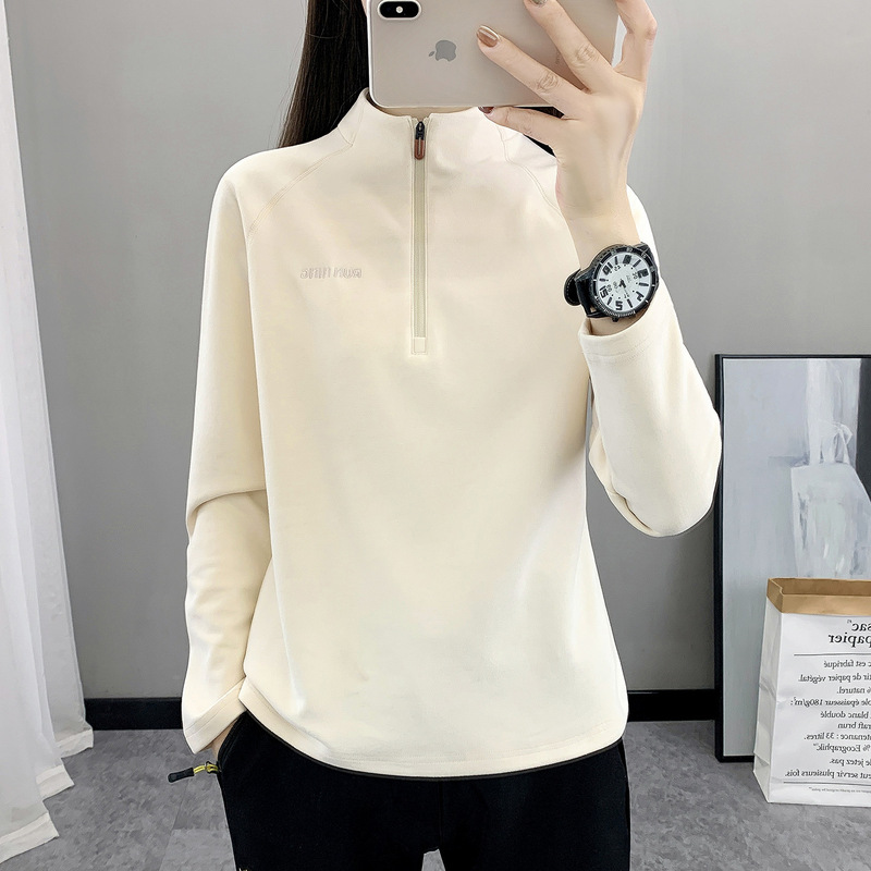 Outdoor Sports Fleece Tops for Women, German Velvet Long-Sleeved T-Shirts for Women, Thickeneded Thermal Clothes, Brushed Velvet Bottoming Shirts for Autumn and Winter
