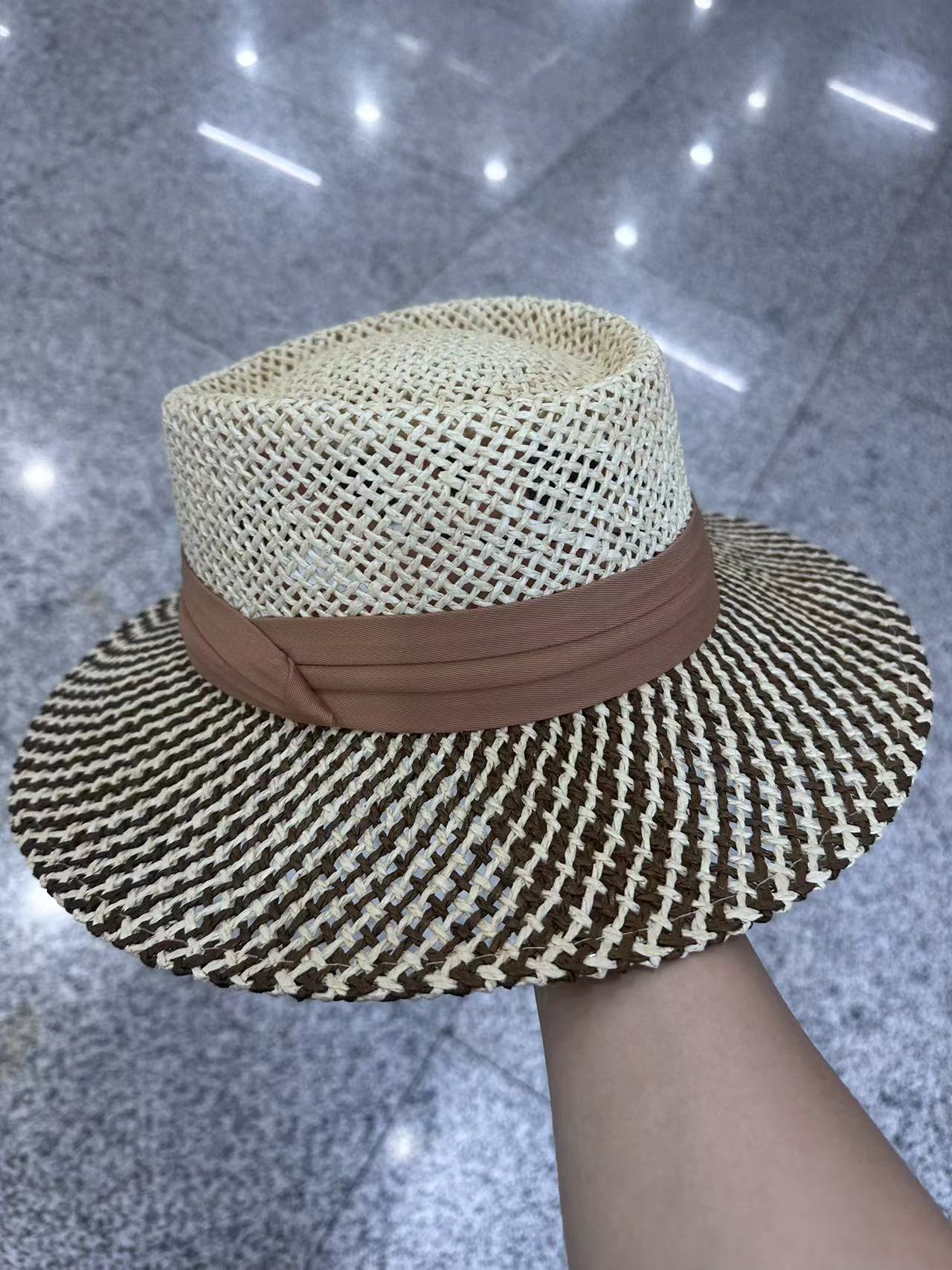 Summer Beach Straw Hat For Women Flat Top Sun Protection Hat Beach Bucket Hat Vacation Woven Sun Hat Luxury Style - Thumbnail 6