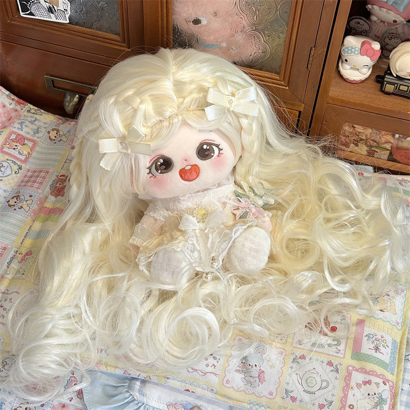 Customized 20cm Cotton Doll Wig White Golden Long Curly Hair High Temperature Silk Chemical Fiber Doll Wig Headgear