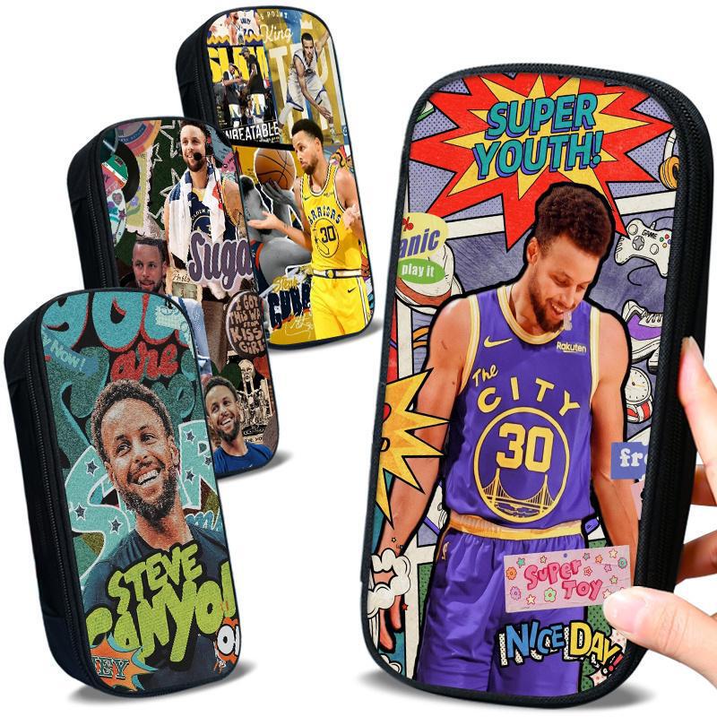 Basketball Star Golden State Warriors Stephen Curry Canvas Pencil Case Large Capacity Boys Basketball Pencil Case