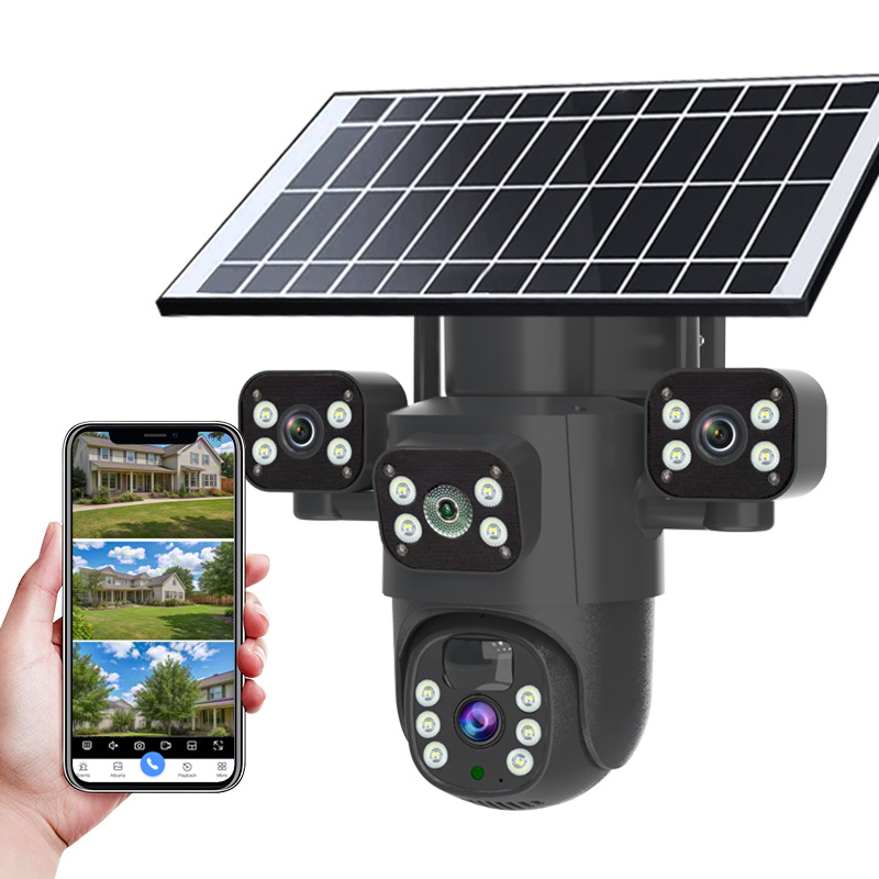 Venta transfronteriza caliente de tres lentes 4G cámara de visión nocturna a todo color intercomunicador de voz al aire libre impermeable monitor solar