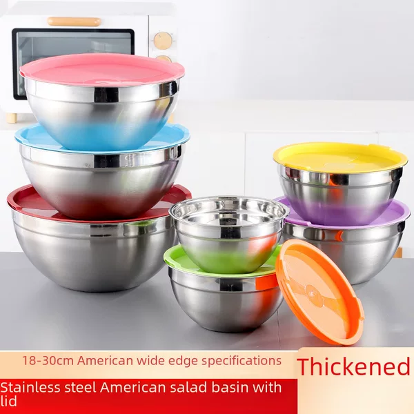 Wholesale Stainless Steel Cooking Bowls, Salad Bowls, Kneading Bowls, Multi-Purpose Stainless Steel Bowls with Lids, Serving Bowls, Egg-Beating Bowls