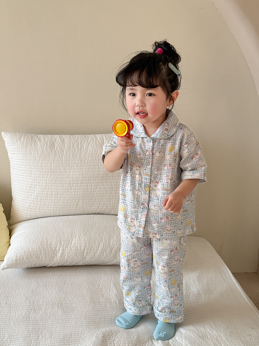 Sugar Pear ropa infantil niñas ropa doméstica set 2025 ropa de primavera nueva clase de niños A gaza transpirable pijamas de bebé