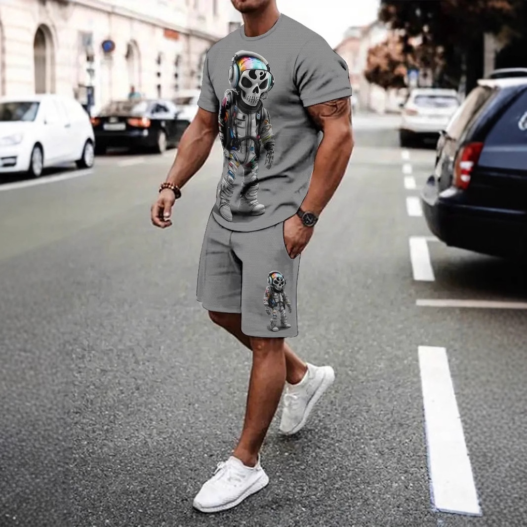 Zweiteiliges Sommer-Bekleidungsset für Herren: Locker sitzendes, dünnes Kurzarmhemd und Shorts in Übergröße (Mingshi)_voghion.com