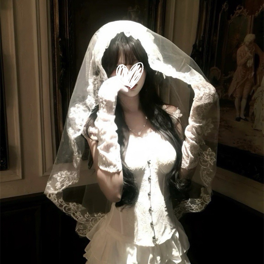 Ghost Bride Cosplay Veil White Lace Mesh 3m Adult Halloween Costume Headpiece — detail image 2