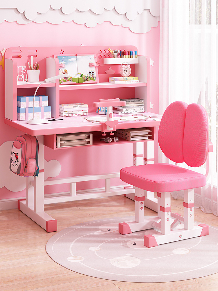 Children's Study Table, Primary School Student's Home Writing Desk and Chair Set, Liftable Children's Homework Correction Sitting Posture Table