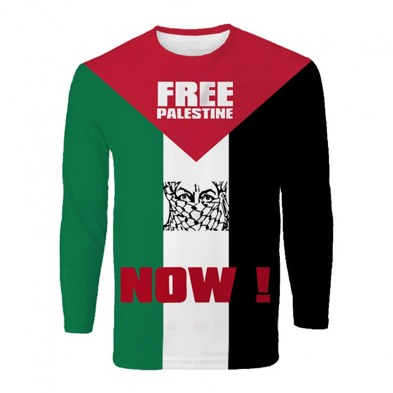 2024 Cross-border e-commerce new model of conflict between Middle East countries and freedom of conflict Palestinian flag 3D digital printing long sleeves