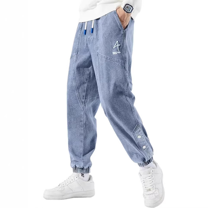Men's Jogging Jeans Denim Joggers Street Casual Jeans Sports Pants Drawstring Elastic Waist Cargo Pants