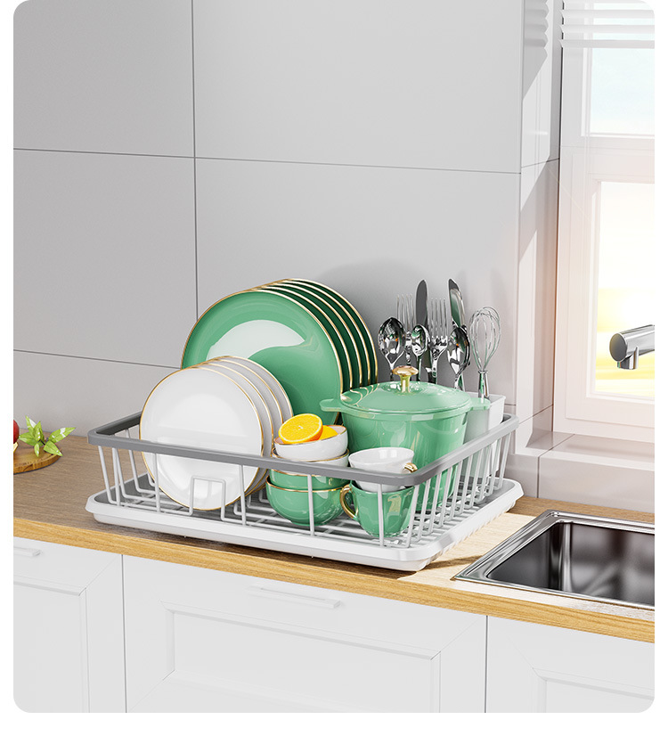 Kitchen storage rack single-layer draining dish rack household tableware storage draining basket iron dish rack_voghion.com