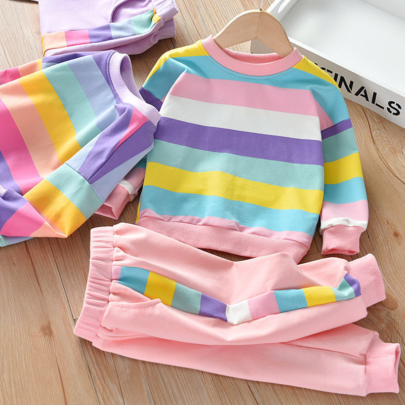 Casual Stripe Cotton Girls Clothing Sets display picture 2