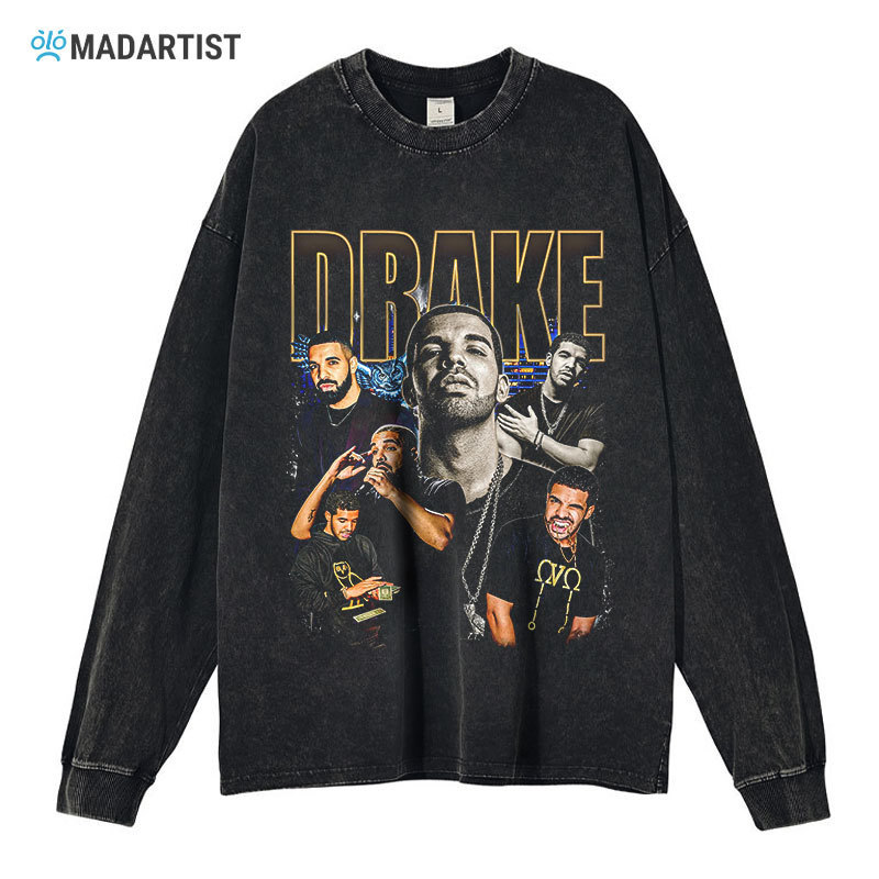 Rapper Drake Drake Long Sleeve T-Shirt Drake Washed Old Loose Hip-Hop American Vintage Sweatshirt