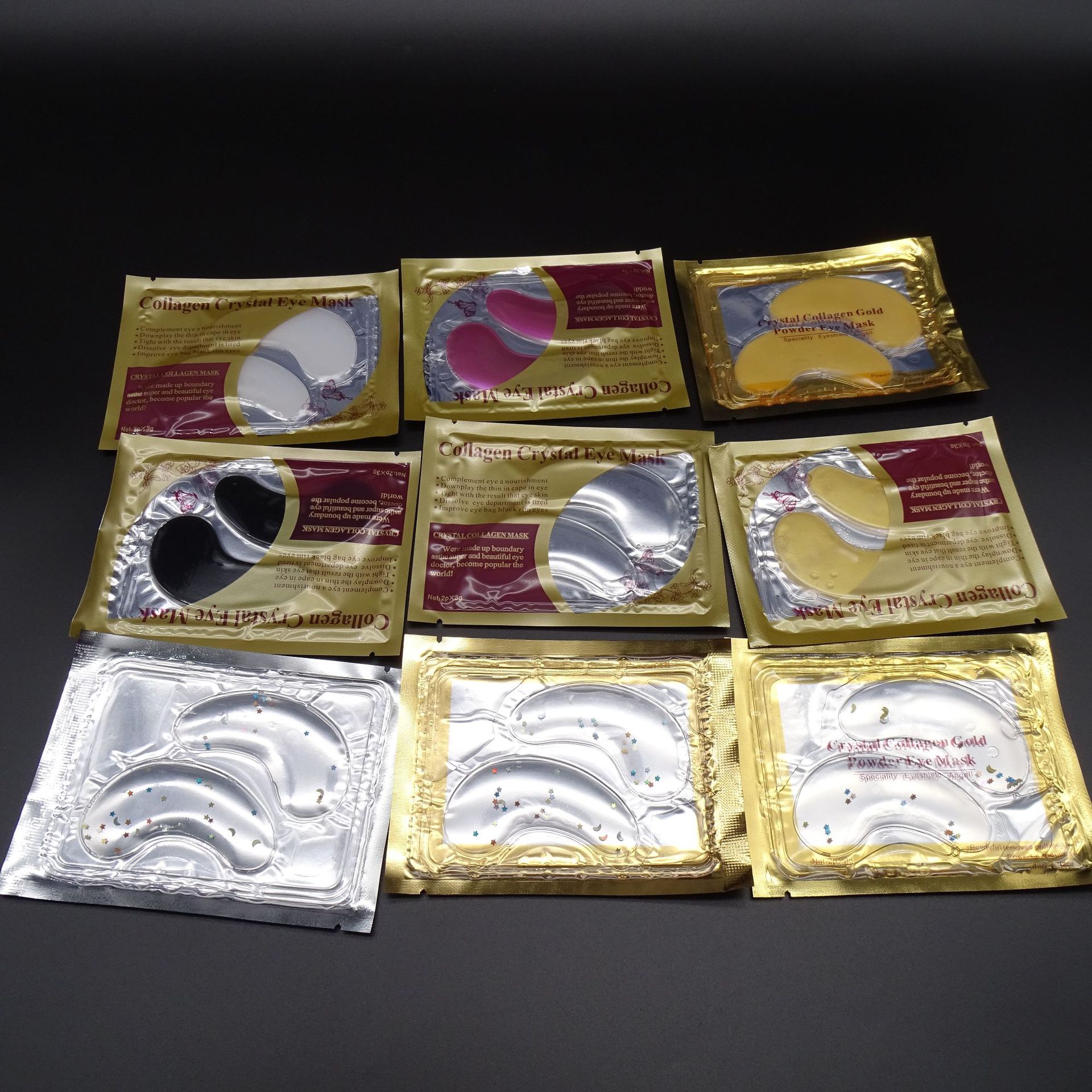 Máscara de ojo inglés completo máscara de ojo de oro desvanecimiento líneas de ojos bolsas de ojos mejorar líneas finas suministro transfronterizo de comercio exterior al por mayor