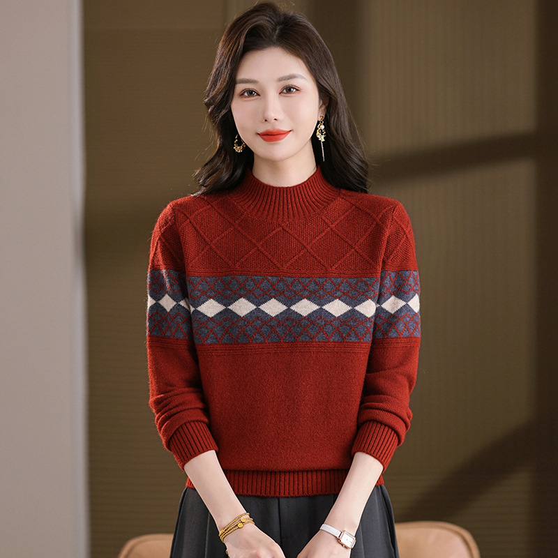 毛衣秋冬款2025新款提花宽松针织衫年轻款加厚保暖打底衫女士毛衫，女装针织衫/毛衣，妃慕昵服饰