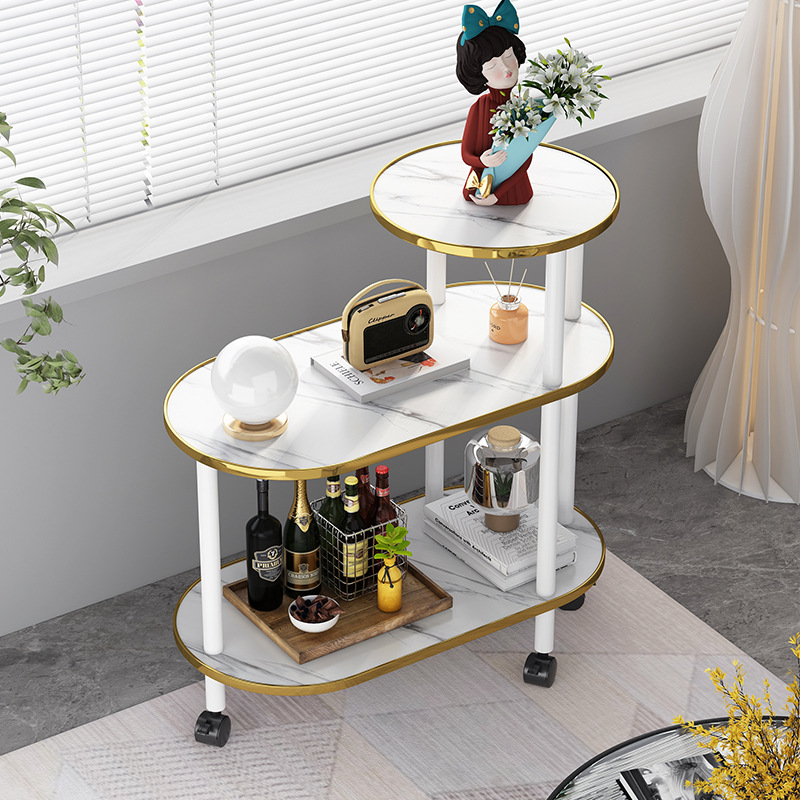 The essence of bamboo Nordic light luxury style slate marble pattern small coffee table small apartment sofa side table solid wood storage shelf