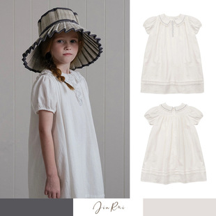 2024LOU white jacquard dress led contrast embroidered cotton white short sleeve dress collar JR