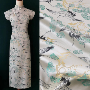 "FS042 Pine Crane Early" Imitation Song Brocade Vest Cheongsam National Style Fabric High Precision Jacquard Brocade Clothing Fabric