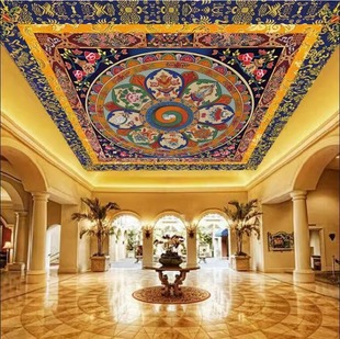 Xizang Ceiling Wallpaper Pattern Ethnic Style Living Room Hotel Background Wall Mural Buddhist Hall Temple Top Mandala Wallpaper