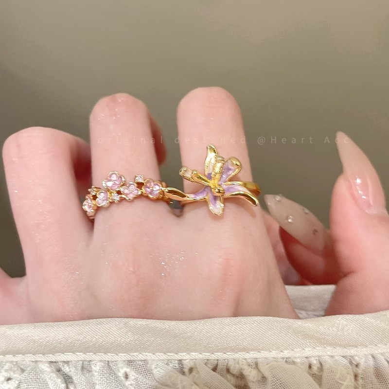 French Iris Flower Open Ring For Women Light Luxury Vintage_voghion.com