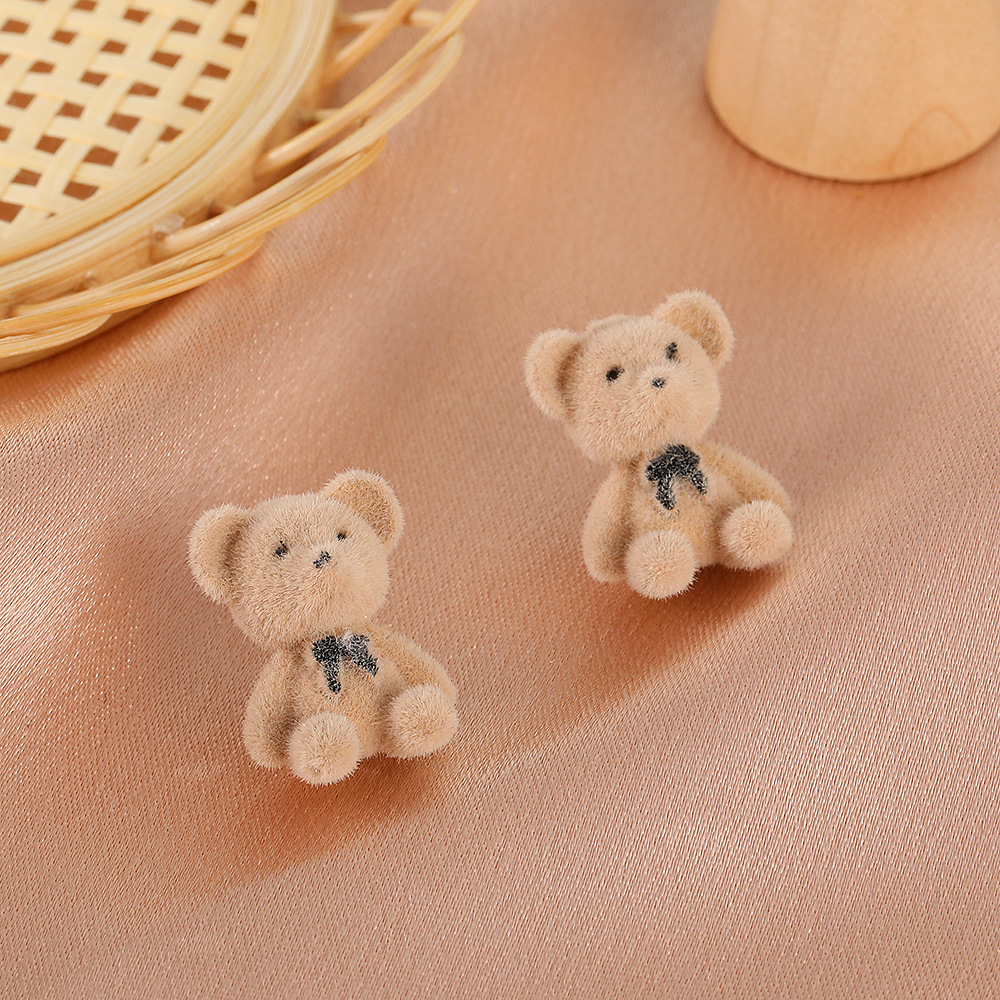 Korean cartoon cute flocking bear earrings 925 silver needle plush rabbit cat earrings