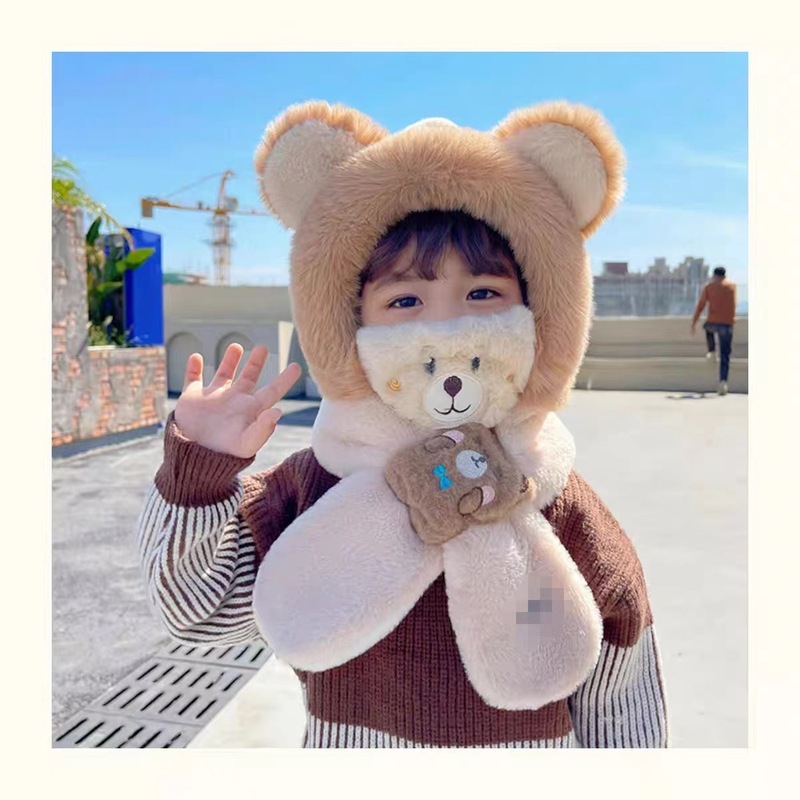 新しい冬の帽子女性かわいいクマの帽子子供のための韓国スタイルのニット帽子プラスベルベット厚く暖かいウールの帽子卸売|undefined