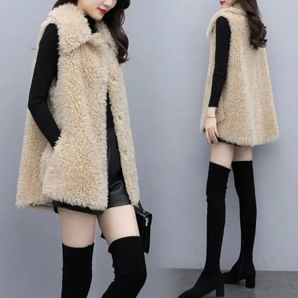 Lamb Velvet Vest Women's 2020 Winter New Korean Style Loose Teddy Velvet Splicing Fur One-Piece Vest Jacket