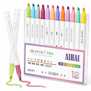 12色彩色闪光荧光笔记号笔学生手帐专用儿童闪粉效果标记笔手账笔