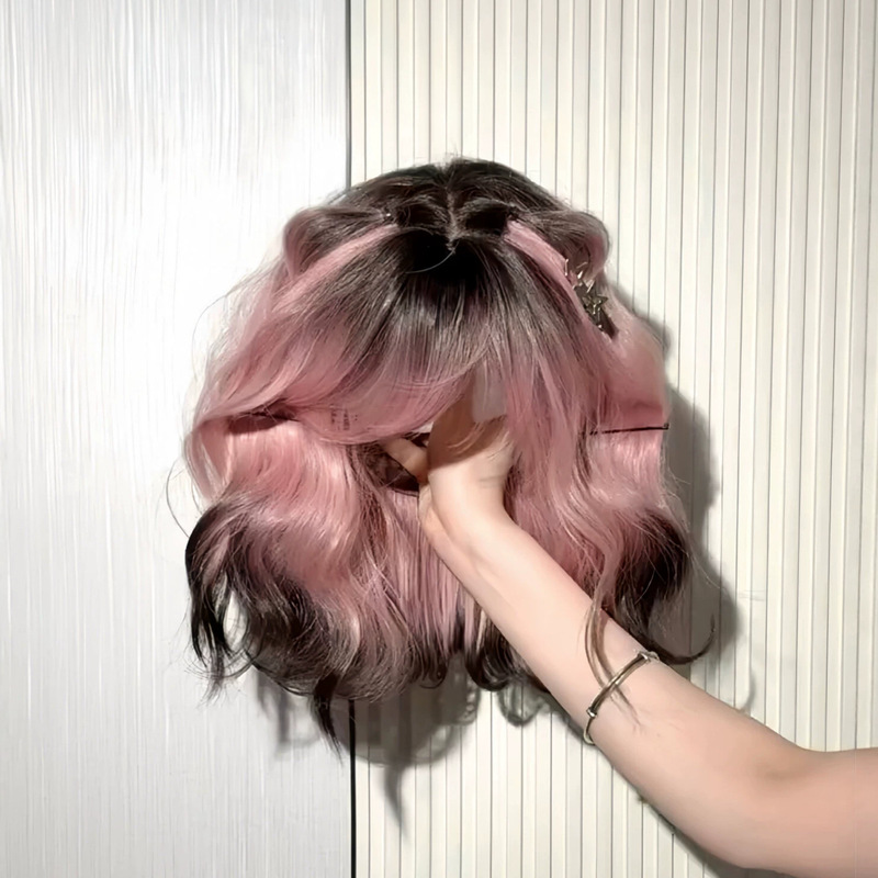 【Love of Siam】Lolita-Style Wig with Wool Curls, Pink Gradient, Short Curly Hair, Realistic Full Wig 【Love of Siam】Lolita-Style Wig with Wool Curls, Pink Gradient, Short Curly Hair, Realistic Full Wig