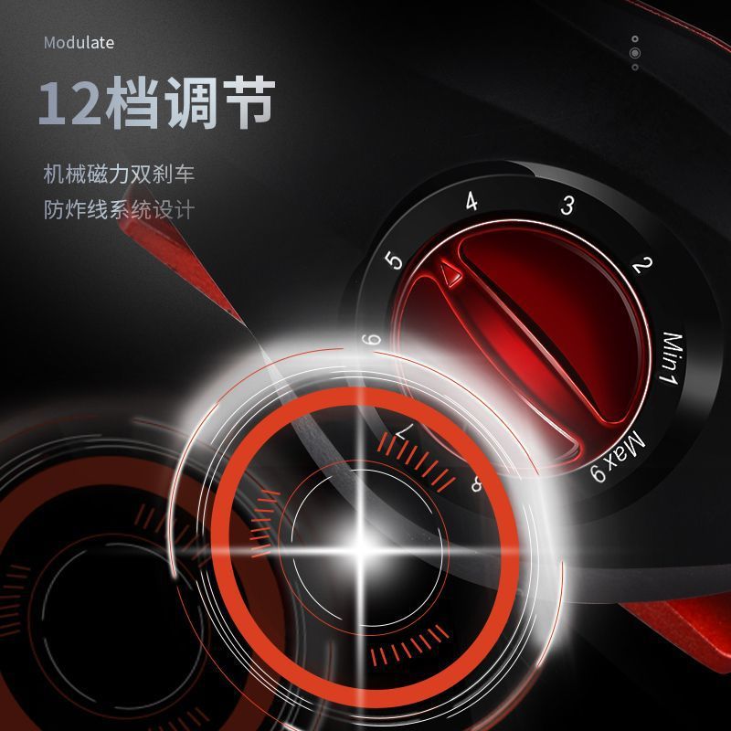 Rueda de goteo de agua de carretera de lanzamiento de gran distancia freno magnético para golpear agujeros negros para buque de pesca especial antifritura de alambre rueda de micro-materiales rueda de línea de pesca de caña