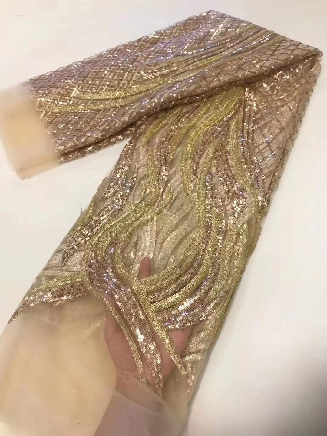Nuevo bordado de la vendimia encaje completo lentejuelas bordado tela vestido las mujeres tela africana laceJX2701 image 9