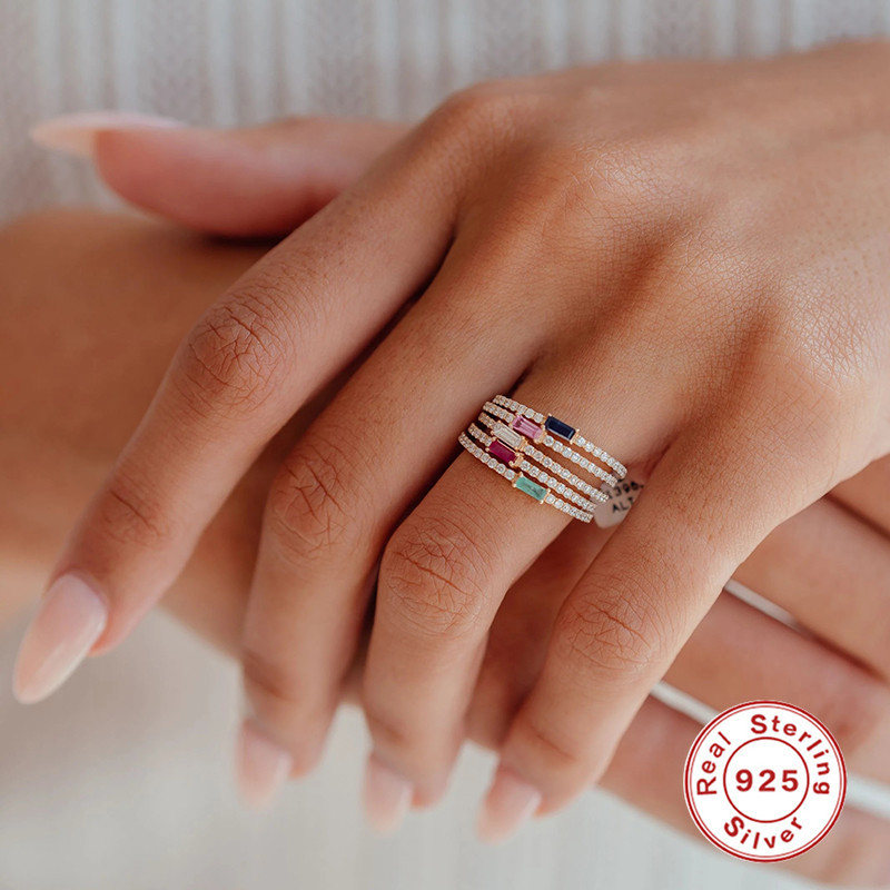 1 Piece Quantity Daily Occasion Silver Zircon Rectangle Rings