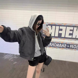 2024 Autumn and Winter New Fashion Design All-match Short Outer Wear Top American Gray Baseball Suit Elegant Coat Women