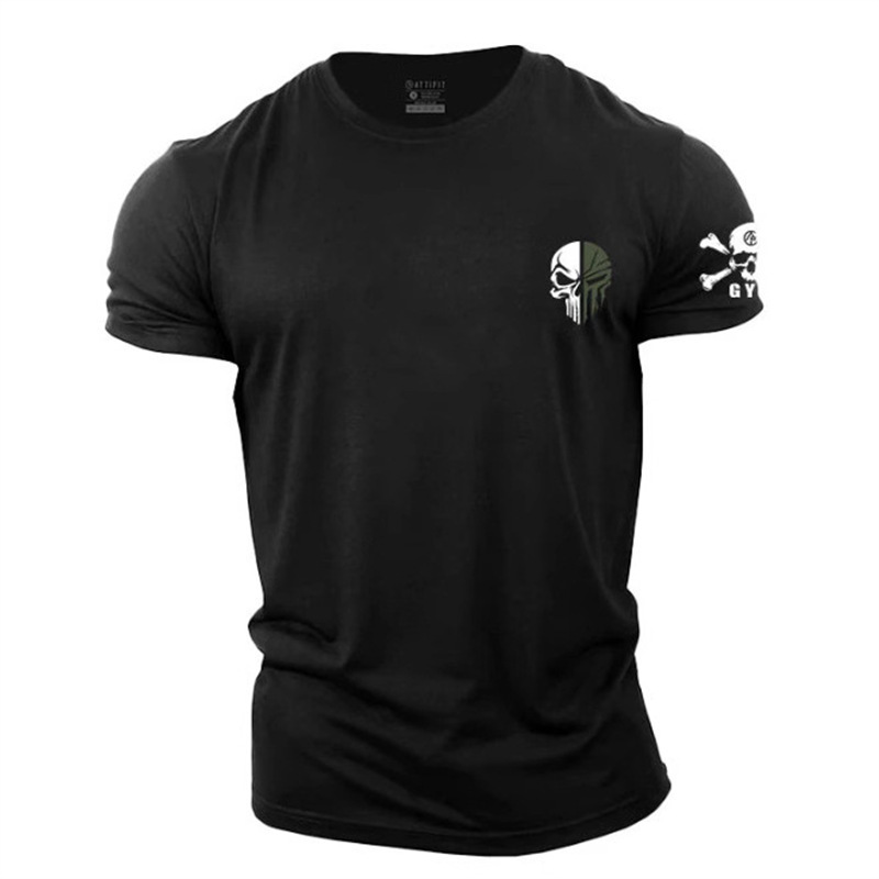 Fashion Gym Men's Factory Direct Short Sleeve Sportswear T-Shirt Military Skull Print 3D Summer European and American