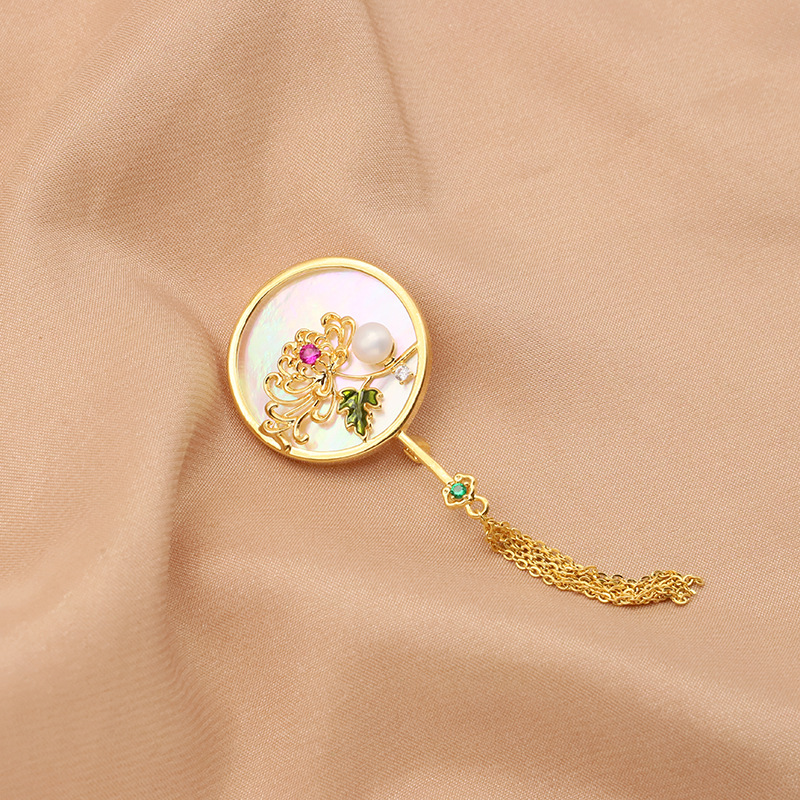 Nuevo estilo chino perla de agua dulce natural broche nicho alto sentido pin accesorios ramillete 18K oro real color retención image 9