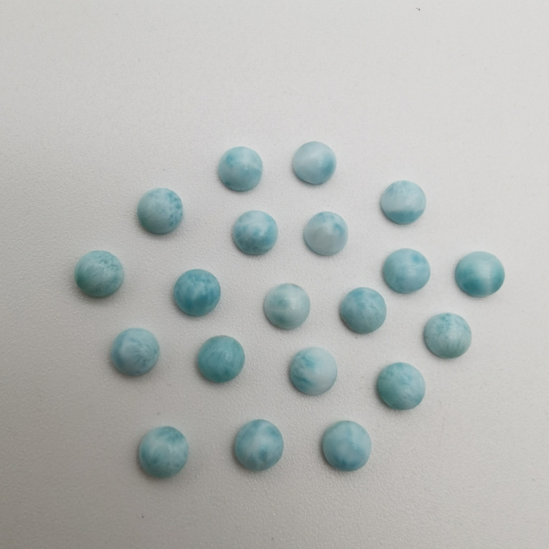 天然多米尼加批发拉利玛圆形戒面原石半成品海纹石圆形平底素面|ru