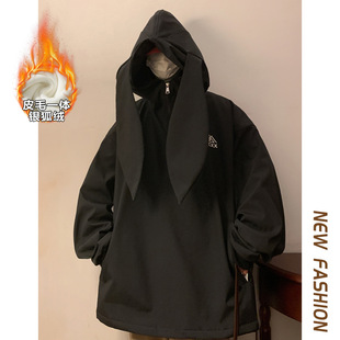 2023 Winter new fashion rabbit ears waterproof ski suit men's silver fox velvet plus size warm jacket M38-P125