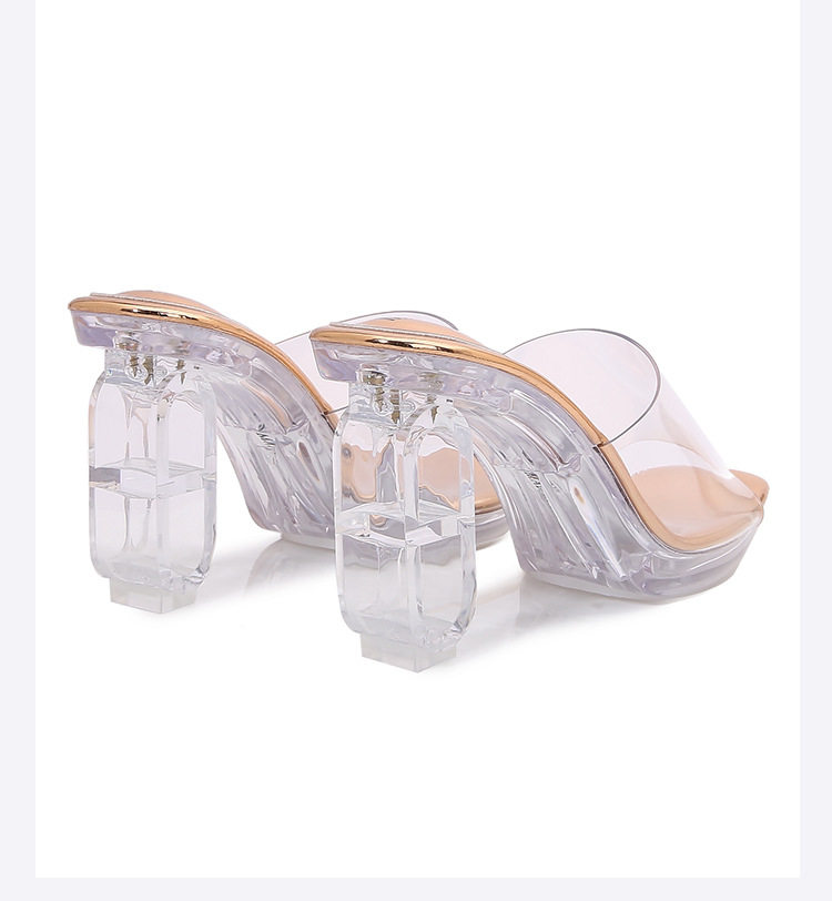 Dép sandal cao gót quai ngang gót vuông đính đá hở mũi trong suốt — Màu bạc, Màu hồng, Màu trắng, Màu tím chi tiết 23