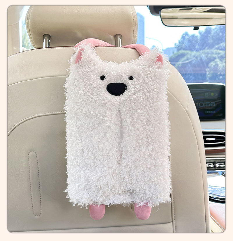 Creative Cartoon Animal Car Hanging Paper Box Cute Plush Car Tissue Box Internet Popular Car Tissue Hanging Bag