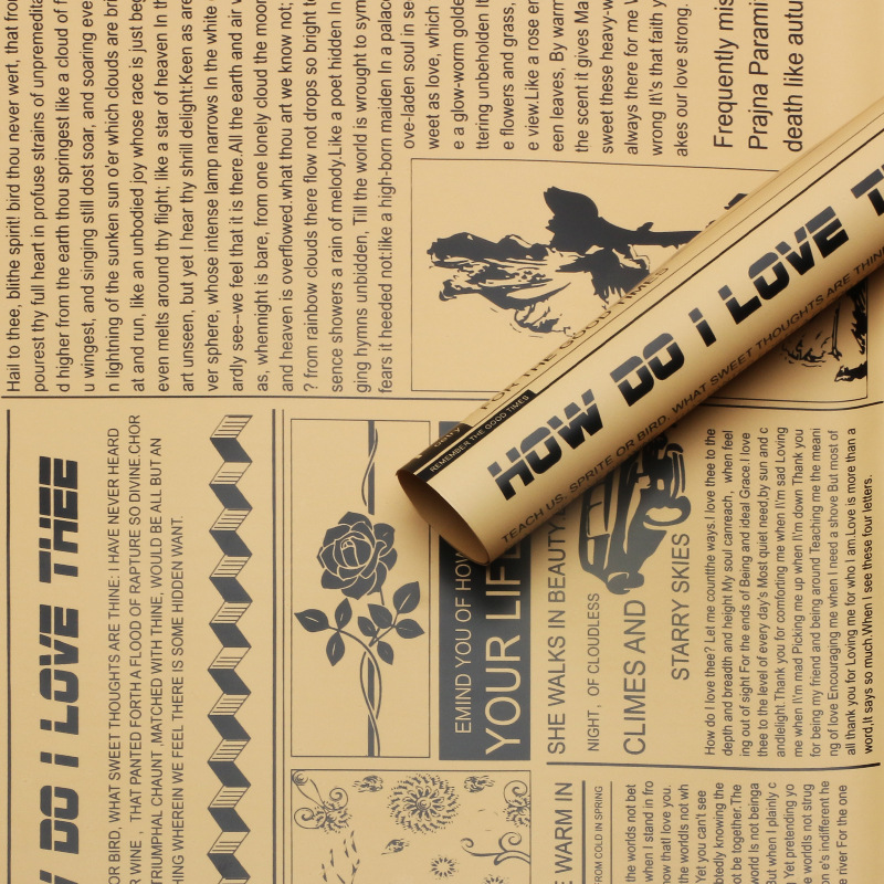 Huaxi serie de nuevos tiempos de papel de embalaje de flores retrógrado impermeable periódico inglés ramo de flores regalo florista material de embalaje de flores
